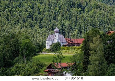 Weissensee Lake In The Bavarian Alps Near Fuessen, Allgaeu, Bavaria, Germany