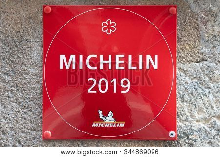Lyon France, 2 January 2020 : One Michelin Star Restaurant 2019 Sign In Rue Du Boeuf Street In Lyon 