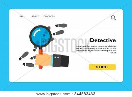 Icon Of Detectives Hand Using Magnifying Glass To Inspect Footsteps. Agent, Police, Investigation. I