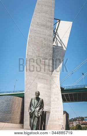 Bilbao, Spain - July 19, 2017: Monument Of The Socialist Leader Ramon Rubial Cavia By Casto Solano, 
