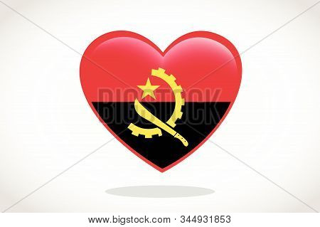 Angola Flag In Heart Shape. Heart 3d Flag Of Angola, Angola Flag Template Design.