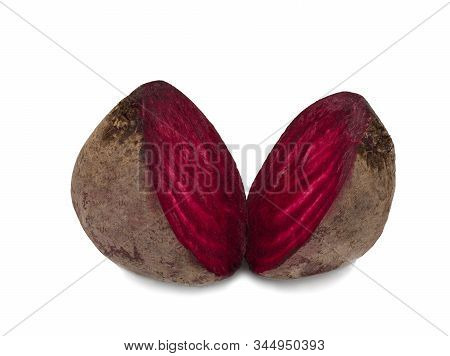 Isolated Beet. Two Halfs Of Red Beetroot Isolated On White Background