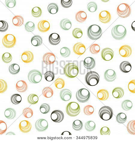 Green Orange Circle Rings Textile Print. Round Shape Geometric Elements Vector Seamless Pattern. Cir