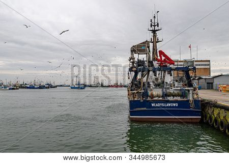 Wladyslawowo, Pomorskie / Poland - January, 14, 2020: Fishing Port In Central Europe. Entrance To Th