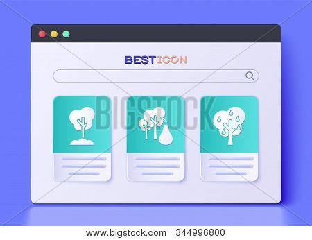 Set Tree With Pears, Tree In The Ground And Tree With Pears Icon. Vector