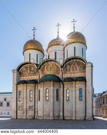 The Dormition Cathedral In Moscow Kremlin, Also Known As The Assumption Cathedral Or Cathedral Of Th