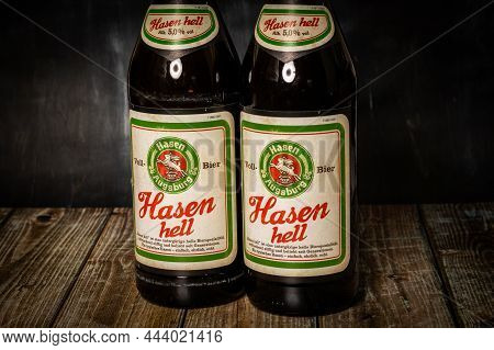 Neckargemuend, Germany - Oktober 17, 2021: Two Bottles Of German Beer Brand Hasen (hasen Means Rabbi
