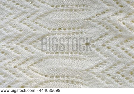 Self-made Knitting Pattern, White Leaves, Lace Fabric, Handmade Openwork Knitted Stitch Design