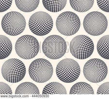 Balls With Checker Pattern Modern Seamless Pattern Vector Abstract Background. Halftone Patterned Sp
