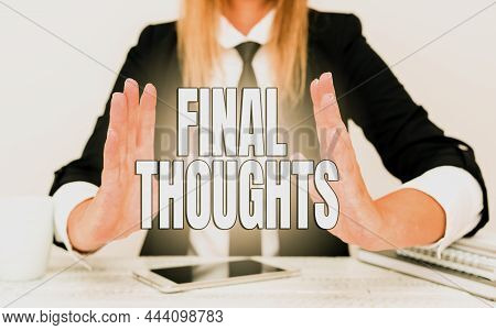 Text Caption Presenting Final Thoughts. Business Concept Conclusion Last Analysis Recommendations Fi