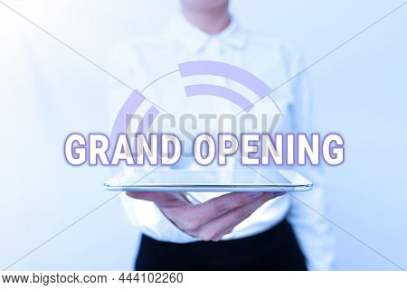 Writing Displaying Text Grand Opening. Internet Concept Ribbon Cutting New Business First Official D