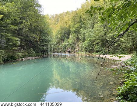 The Course Of The River Kupa Directly Below The Mountain Karst Spring - Razloge, Croatia (tok Rijeke