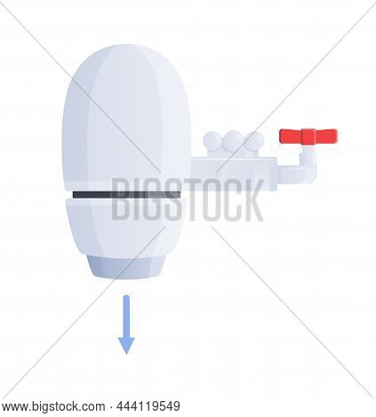 Water Filter Flat Composition With Isolated Image Of Wall Mount Filter With Arrow And Pet Cock Vecto