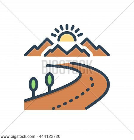 Color Illustration Icon For Highway Highroad Thoroughfare Turnpike Road Navigation Avenue Path Route