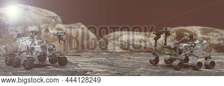 Mars 2020 Perseverance Rover Together With Rover Curiosity Is Exploring The Surface Of Mars. Space E