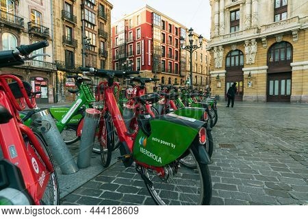 Bilbao, Spain-december 19, 2021 : Bicycle Of Nextbike App Parked At Bike Station For Rent To Travel 