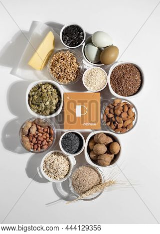 A Set Of Natural Products Rich In Phosphorus . Organic Phosphorus Sources. Healthy Food Concept. Car