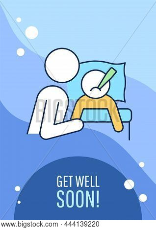 Get Well Soon Greeting Card With Color Icon Element. Reassuring Words For Ill Person. Postcard Vecto