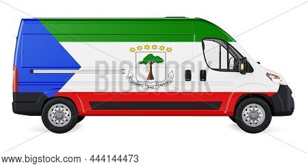 Equatoguinean Guinea Flag Painted On Commercial Delivery Van. Freight Delivery In Equatorial Guinea,