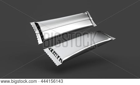 Universal Mockups Of Blank Packaging Sticks. Front And Back View. Isolated On Dark Background 3d Ill