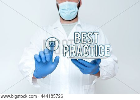 Text Caption Presenting Best Practice. Business Idea Method Systematic Touchstone Guidelines Framewo