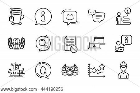 Business Icons Set. Included Icon As Wrong File, Tea, Ranking Stars Signs. Smile Face, Outsource Wor