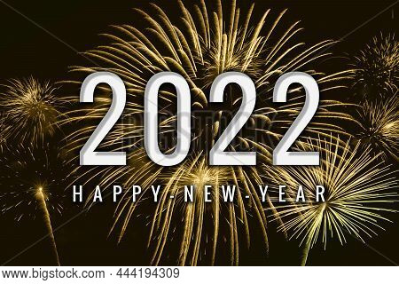 Happy New Year 2022 Text Design. Greeting Illustration With Golden Numbers. Greeting Card And Poster