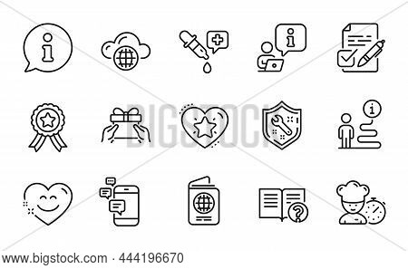 Business Icons Set. Included Icon As Chef, Spanner, Communication Signs. Passport, Smile Chat, Chemi