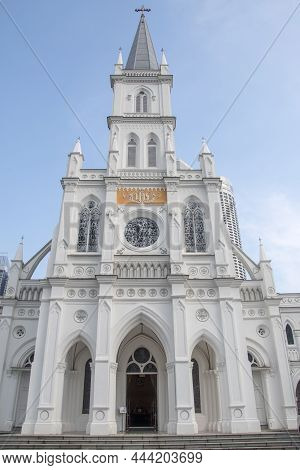 Singapore- 24 Oct, 2021: External View Of Chijmes, A Gothic-style Chapel In Singapore. Chijmes Is A 