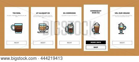 Coffee Types Energy Morning Drink Onboarding Mobile App Page Screen Vector. Espresso And Cappuccino,