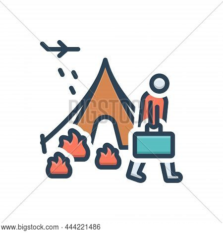 Color Illustration Icon For Refugee Fugitive Migrant Runaway Displaced Luggage Displacement