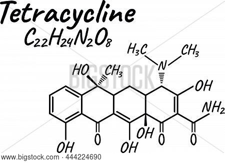 Tetracycline Antibiotic Chemical Formula And Composition, Concept Structural Medical Drug, Isolated 