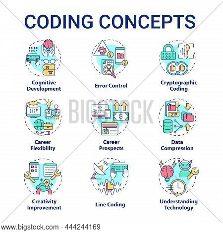 Coding Concept Icons Set. Software Developer Job And Skills. Programming Idea Thin Line Color Illust