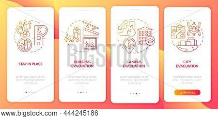 Evacuation Types Red Gradien Onboarding Mobile App Screen. Solution Walkthrough 4 Steps Graphic Inst