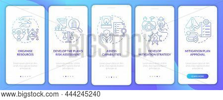 Hazard Mitigation Steps Blue Gradient Onboarding Mobile App Screen. Risk Walkthrough 5 Steps Graphic