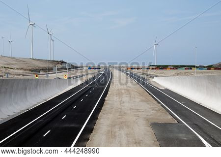 New Part Of Holland Called The Second Maasvlakte With New Road