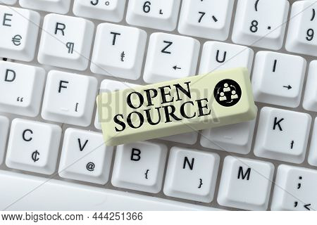 Conceptual Display Open Source. Business Concept Contains The Source Code That Can Be Modified And E