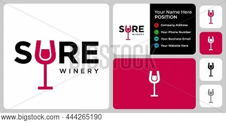 Letter U Wordmark Wine Logo Design With Business Card Template.
