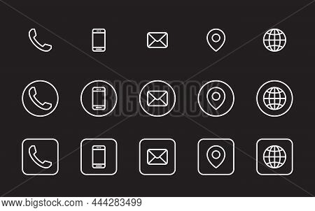 3 Different Contact Information Icons In Vector, White