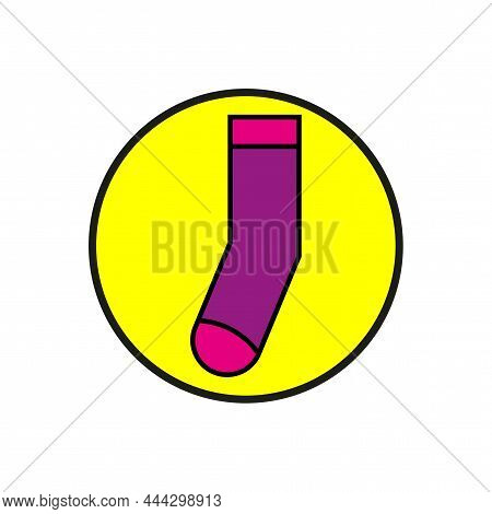 Pink Sock Icon. Yellow Circle. Cartoon Design. Textile Clothes. Cotton Wear. Simple Art. Vector Illu