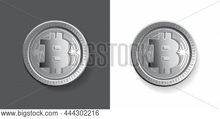 Cryptocurrency Bitcoin Logo Template Isolated In Dark And White Background Vector Illustration. Bitc