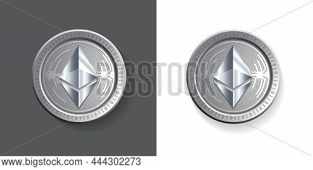 Ethereum Cryptocurrency Coin Vector Illustration Isolated In Dark And White Background