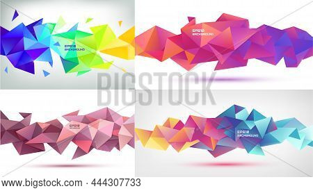 Vector Set Abstract Geometric 3d Facet Shapes Isolated. Use For Banners, Web, Brochure, Ad, Poster, 