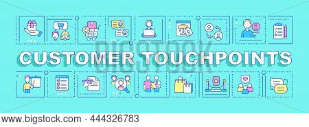 Customer Touchpoints Word Concepts Blue Banner. Company And Clients. Infographics With Linear Icons 
