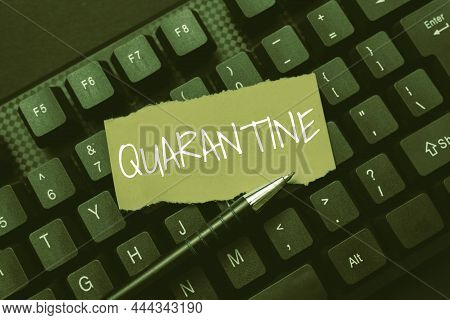 Text Sign Showing Quarantine. Business Idea Restraint Upon The Activities Of Person Or The Transport
