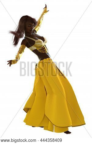3D Belly Dancer Black Skinned Girl In Yellow Outfit