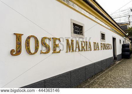 Azeitao, Portugal - November 3, 2021: Sign Jose Maria Da Fonseca On The Facade Of Famous Winery In L