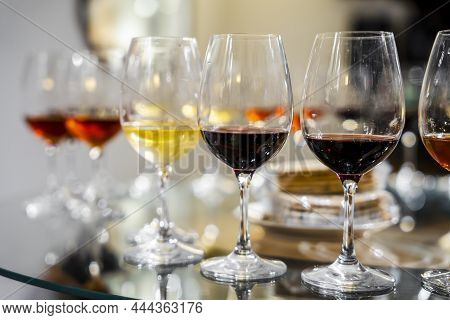 Variety Of Wines During Wine Tasting In The Winery In Portugal