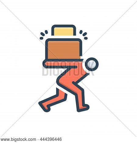 Color Illustration Icon For Load Cargo Encumbrance Carry Tote Put-across Goods Packing Human Burden 