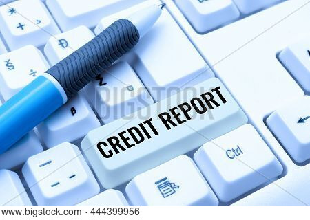 Conceptual Display Credit Report. Word For Borrowing Rap Sheet Bill And Dues Payment Score Debt Hist